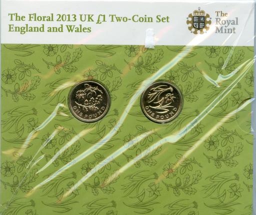 UK 2013 £1 Floral Coin Set England and Wales