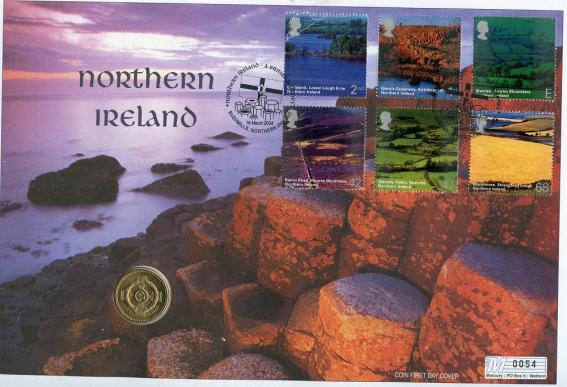 UK 2001  Northern Ireland  Uncirculated £1 Coin With First Day  Stamp Cover