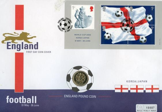 UK  2002  England Three Lions Obverse  £1 Coin With First Day  Stamp Cover