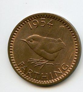 UK Queen Elizabeth II 1954 Farthing Coin