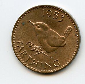 UK Queen Elizabeth II 1953 Farthing Coin