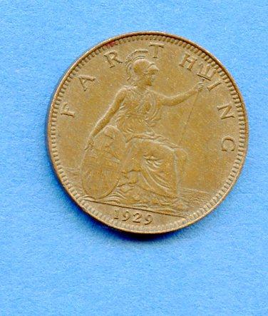 UK George V 1929 Farthing Coin