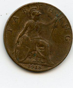 UK George V 1918 Farthing Coin