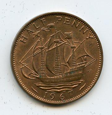 UK Queen Elizabeth II  Halfpenny Coin 1967