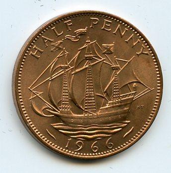 UK Queen Elizabeth II  Halfpenny Coin 1966