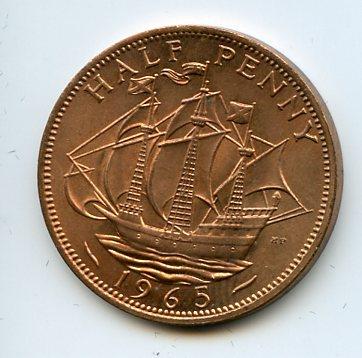 UK Queen Elizabeth II  Halfpenny Coin 1965