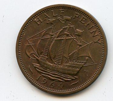 UK Queen Elizabeth II  Halfpenny Coin 1964