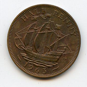 UK Queen Elizabeth II  Halfpenny Coin 1963