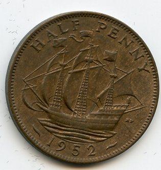 UK  George VI  Halfpenny Coin 1952