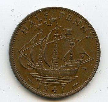 UK  George VI  Halfpenny Coin 1947