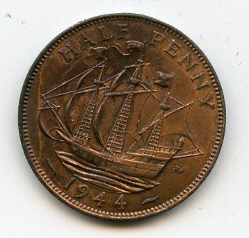 UK  George VI  Halfpenny Coin 1944