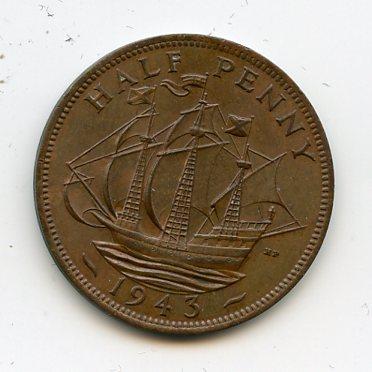 UK  George VI  Halfpenny Coin 1943