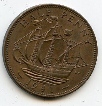 UK  George VI  Halfpenny Coin 1941