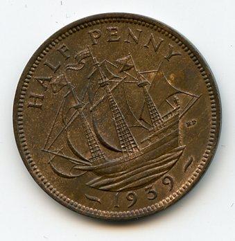 UK  George VI  Halfpenny Coin 1939