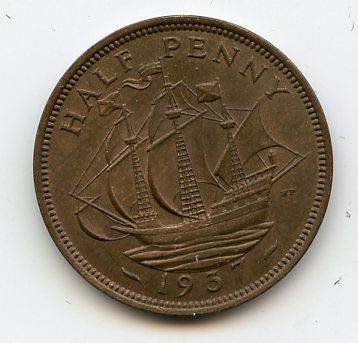 UK  George VI  Halfpenny Coin 1937