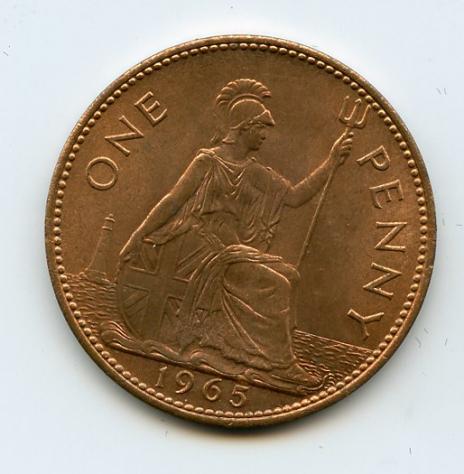 UK Queen Elizabeth II  Penny Coin 1965