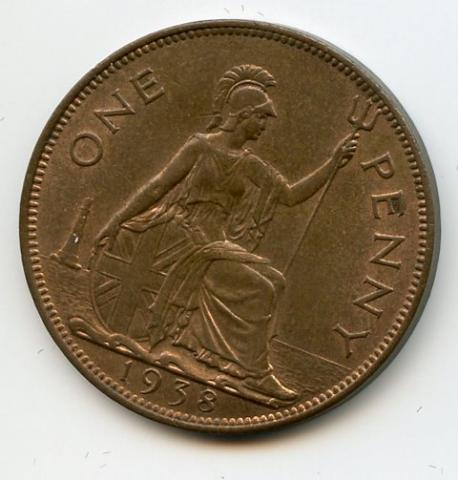 UK George VI  Penny Coin 1938