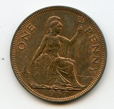 UK George VI Penny Coin 1937