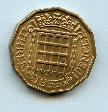 U.K. 1953 Three Pence Coin