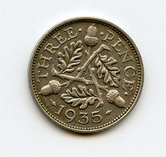 U.K. 1935 George V Three Pence Coin