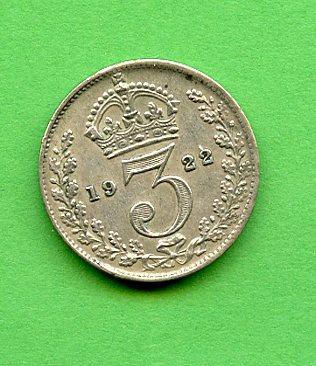 U.K. 1922 George V Three Pence Coin