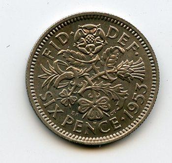 U.K. 1953 Sixpence Coin