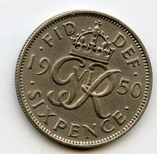 U.K. 1950 Sixpence Coin