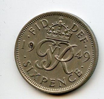 Scotmint U.K. 1949 Sixpence Coin