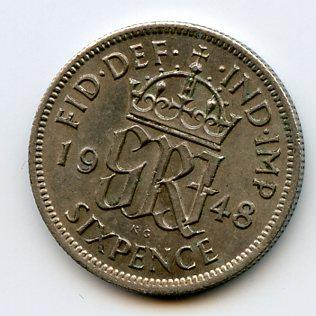 U.K. 1948 Sixpence Coin