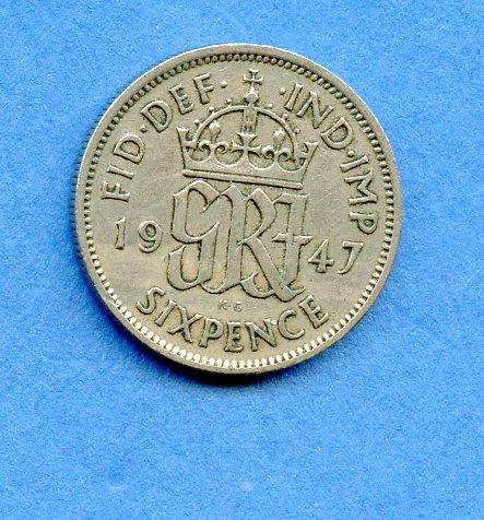 U.K. 1947 Sixpence Coin