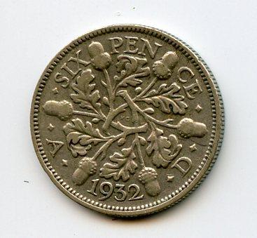 U.K. 1932 Sixpence Coin