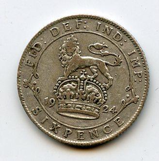 U.K. 1924 Sixpence Coin