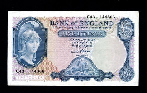Bank of England £5 Five Pound Note February 1957
