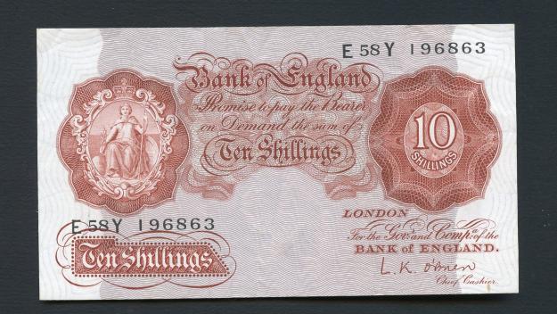 Bank of England Ten Shillings Note  November 1955