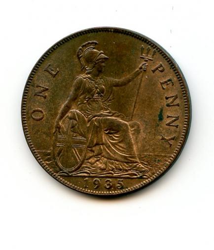 UK George V  UK Penny Coin 1935