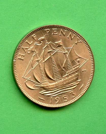 UK Queen Elizabeth II 1953  UK Halfpenny Coin