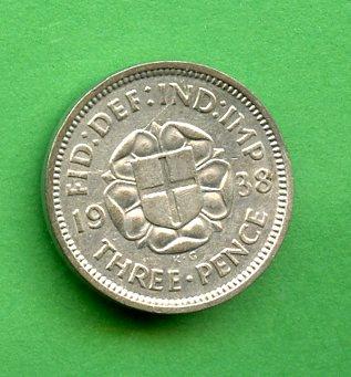 U.K. 1938 George VI Silver Three Pence Coin