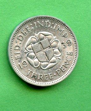 U.K. 1939 George VI Silver Three Pence Coin