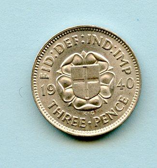 U.K. 1940 George VI Silver Three Pence Coin