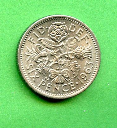 U.K. 1963 Queen Elizabeth II Sixpence Pence Coin