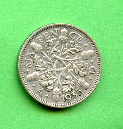 U.K. 1935 George V Sixpence Pence Coin