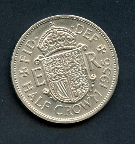 U.K. Queen Elizabeth II Half Crown Coin  Dated 1956