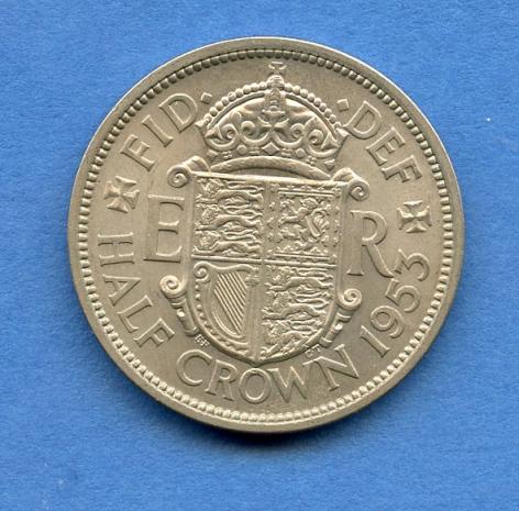 U.K. Queen Elizabeth II Half Crown Coin  Dated 1953