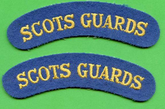 Pair of Scots Guards Cloth Shoulder Titles Badges