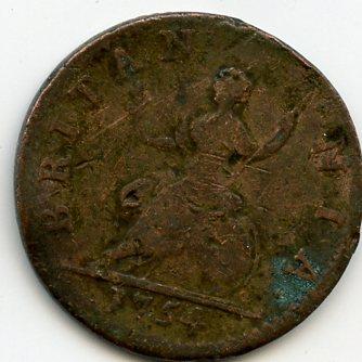 UK  George II Farthing Coin 1754