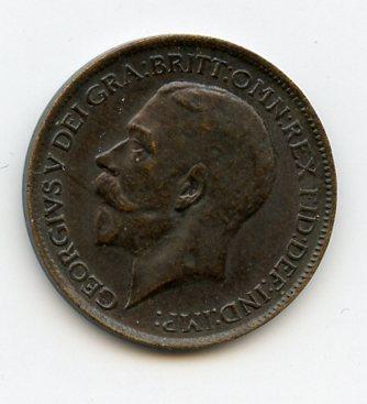 UK  George V Farthing Coin Dated 1914