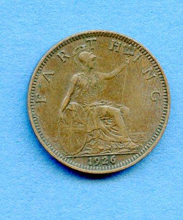 UK  George V Farthing Coin Dated 1926