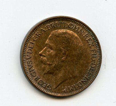 UK  George V Farthing Coin Dated 1926