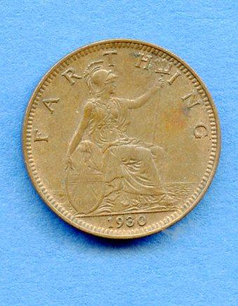 UK  George V Farthing Coin Dated 1930