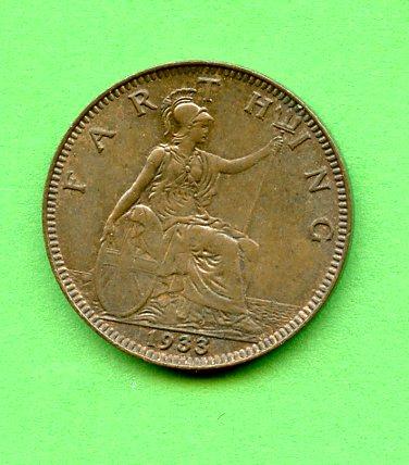 UK  George V Farthing Coin Dated 1933